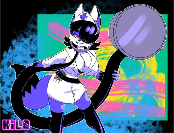 A fan character for TH3GADFLY's Queen of Qlaw series. Vixxie's a nurse who'll make your heart stop! (By beating you to death with her oversized stethoscope)