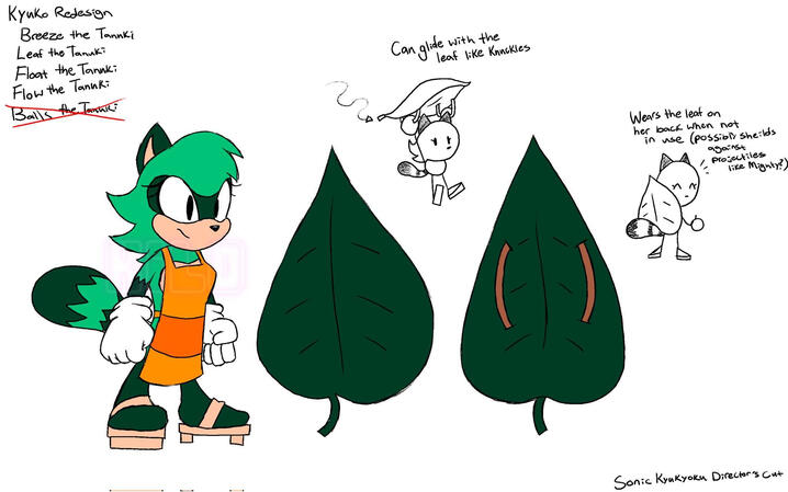 A character made for Sonic and the Crying East. She's the sole native of Wasure Island. She uses her oversized leaf to glide and deflect projectiles.