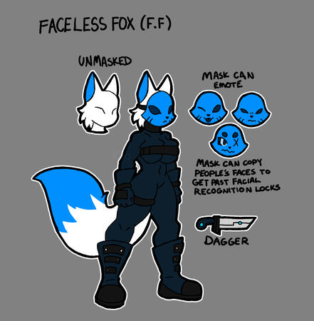 A French spy. In the distant dystopian future, when an AI military force called W.A.S.P takes control of the world, FF uses her nanotech mask to get past cameras and sabotage the AI.